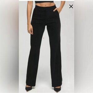 Good American Black Velvet Velour Black Flare Leg Trouser Pants